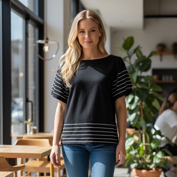 Maeve Navy Flutter Sleeve Tee - Picture 1 of 8